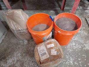 lot 359 image: 2 Buckets, New Box and bag of Aluminum Oxide Blasting Media 120 and 60 grit