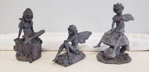 lot 20 image: 3Pc Collection - Weathered Bronze Resinstone - Woodland Fairy Figurines - 6.5in T to 10.5 T