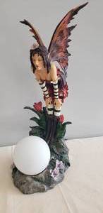 lot 32 image: Large Hand Painted Resin Fairy with Globe Lamp -  18in T x 7in W x 9in D