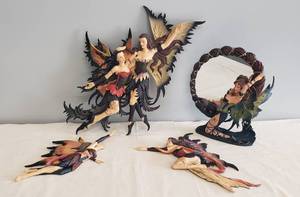 lot 33 image: Vixen Faeries in Flight - Set of 3 Wall Plaques & Kneeling Faerie Tabletop Mirror 11in T x 9in W