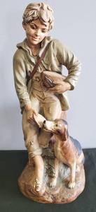 lot 56 image: Vintage 1970s Large HOLLAND MOLD Ceramic Country Boy Sitting on a Stump Feeding Dog - 17in T - Repaired