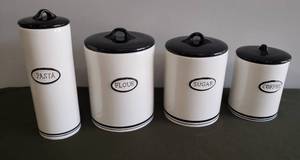 lot 75 image: HOME Brand Black & White Farmhouse Style 4 Cannister Set - Heavy Ceramic