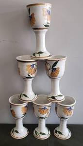 lot 79 image: Vintage Hand Thrown Pottery Goblets - Hand Painted & Glazed - 7.5 in Tall - Set of 6