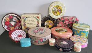lot 94 image: Large Lot of Vintage Tins - Round & Square - Various Sizes