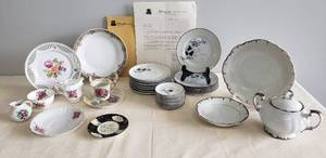 lot 122 image: Vintage Bristol China, Stonegate - Germany Bavarian Woodsdale Butter Pat & Bread Plates, and Saucers w Paperwork 1964, Victoria Czecho Slovakia Bowl, Transferware, Bavaria Pierced Tray, Staffordshire England Bone China Cream & Sugar
