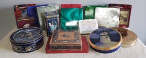 lot 133 image: Large Lot of Vintage Tins - Round & Square - Various Sizes - Mostly Christmas Designs