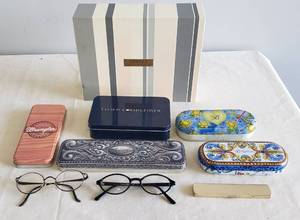 lot 138 image: Vintage BRIGHTON, WANGLER, & TOMMY HILFIGER WatchGlasses Tins - Lovely Gift Box, 2 Pair of Reader Glasses
