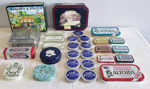 lot 140 image: Lot of Vintage Product & Advertising TinsBoxes - Candy, Short Bread, Watches, Breath Mints, Soap, WaxPolish, Etc - Various ShapesSizes