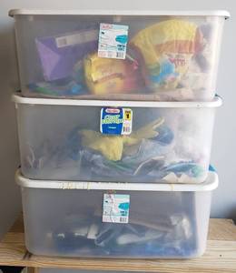lot 143 image: 3 STERILITE 106qt Storage Tubs with Lids - All have packing material inside