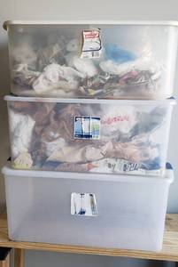 lot 145 image: 3 STERILITE Storage Tubs with Lids - Two 105qt, One 160qt - 2 have packing material inside