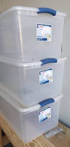 lot 146 image: 3 STERILITE 66qt Storage Tubs with Lids