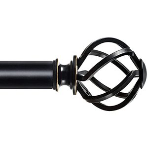 lot 1622 image: KAMANINA 1 Inch Curtain Rod Single Drapery Rod 72 to 144 Inches (6-12 Feet), Black Curtain Rods for Windows 66 to 120 inch, Twisted Cage Finials
