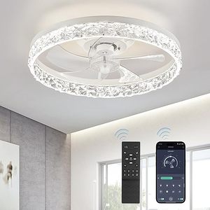 lot 1625 image: LEDIARY 20 Modern Ceiling Fans with Lights and Remote, Dimmable Low Profile Ceiling Fan, Flush Mount Bladeless Ceiling Fan, Stepless Color Temperature Change and 6 Speeds - White