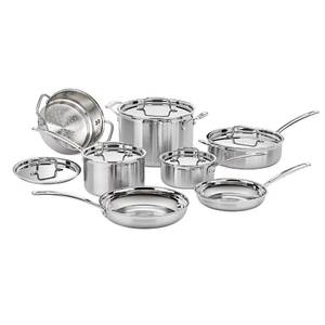 lot 1630 image: Cuisinart 12 Piece Cookware Set, MultiClad Pro Triple Ply, Silver, MCP-12N