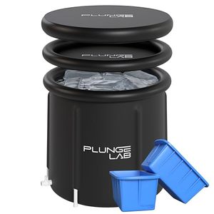 lot 1633 image: Plunge Lab Cold Plunge Tub XL with 2-Pack Large Ice Cube Molds, Portable Ice Bath Tub for Athletes, Indoor Outdoor Recovery, 90 Gallon Capacity, Cold Tub for Ice Baths at Home - Easy Install. (Some Support Beams Cracked)