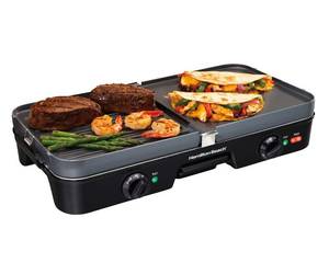 lot 1637 image: Hamilton Beach 3-in-1 Electric Indoor Grill  Griddle, 8-Serving, Reversible Nonstick Plates, 2 Cooking Zones with Adjustable Temperature (38546), Black