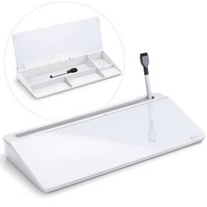 lot 1646 image: Varhomax Glass Desk Whiteboard with Storage, Desk Buddy to-do List Memo Desktop Dry Erase White Board Keyboard Stand Desk Organizers for Home Office and School Supplies (White)