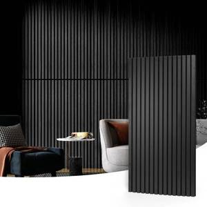 lot 1666 image: Art3d 2 Wood Slat Acoustic Panels for Wall and Ceiling - 3D Fluted Sound Absorbing Panel with Wood Finish - Matte Black