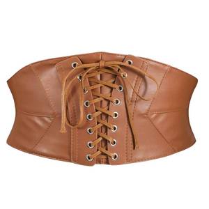 lot 1703 image: JASGOOD Women Corset Waist Belt Elastic Tied Waspie Belt Wide Lace-up Costume Belt for Dresses(Brown, Fit waist size 28-32)