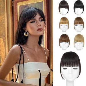 lot 1706 image: Clip In Bangs-100% Real Human Hair Bangs Clip Brown Black Clip On Bangs Hair Extensions Fake Bangs Human Hair French Bangs Hair Clip Fringe With Temples Hairpieces Curved Bangs For Daily Wear