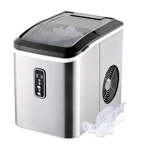 lot 2045 image: EUHOMY Compact Potable Electric Ice Maker Machine with Ice Scoop and Basket - Countertop, 27 lbs in 24 Hours, 9 Cubes Ready in 8 Mins. Perfect for HomeKitchenOffice.(Sliver)