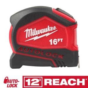 lot 2064 image: Milwaukee Tool 48-22-6816 16Ft Compact Auto Lock Tape New Heavy Duty Tape Measure