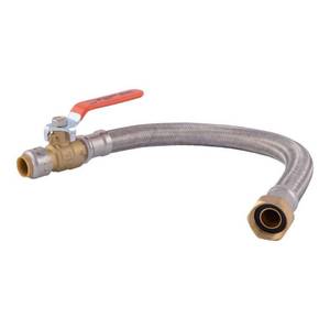 lot 2066 image: SharkBite 12 in. Push Fit X 34 in. D FIP 18 in. Stainless Steel Water Heater Connector with Ball V