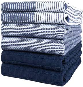 lot 2089 image: Premium Kitchen Dish Hand Towels (20x 28, 6 Pack)  Large,Cotton Flat &amp Terry Highly Absorbent Tea Towels Set with Hanging Loop  Navy Blue