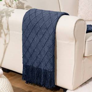 lot 2090 image: BATTILO HOME Navy Blue Throw Blanket with Fringe, Geometric Bed Blue Throws, Spring Decorative Large Throw for Couch Sofa Indoor Outdoor, 52x80