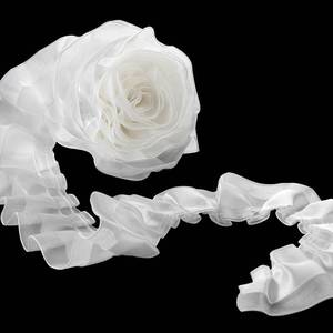lot 2098 image: Ten Yard 2 Layer Organza Lace Ribbon Pleated Satin Wedding Organza Lace Edge Gather Ruffle Trim Ribbon Vintage Edging Trimmings Fabric for Applique Sewing Craft Wedding Dress Embellishment DIY Decor