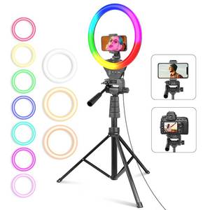 lot 3004 image: UBeesize 12 RGB Selfie Ring Light with 62���� Tripod Stand (No power cable) for Video Recording��Live Streaming(YouTube, Instagram, TIK Tok), Compatible with Phones, Cameras and Webcams