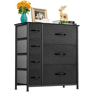 lot 3015 image: YITAHOME Dresser with 7 Storage Drawers- Fabric Storage Tower, Organizer Dresser for Living Room, Hallway, Closets- Sturdy Steel Frame, Wooden Top& Easy Pull Fabric Bins (BlackGrey)