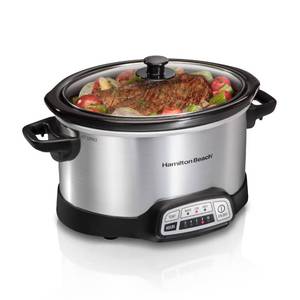 lot 3027 image: Hamilton Beach Programmable Slow Cooker with Flexible Easy Programming, 5 Cooking Times, Dishwasher-Safe Crock, Lid, 4 Quart, Silver