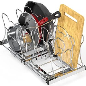 lot 3042 image: Simple Houseware Organizer Pull Out Under Cabinet Sliding Shelf for Kitchen,Bathroom, Pantry Pan and Pot Lid, Silver
