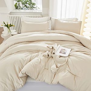 lot 3043 image: Litanika Full Size Comforter Sets Beige, 3 Pieces Boho Lightweight Bedding Comforter Sets, Down Alternative Comforter Fluffy Bed Set Gift Choice