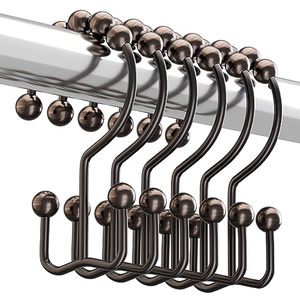lot 3083 image: Titanker Shower Curtain Hooks Rings, Rust-Resistant Metal Double Glide Shower Hooks for Bathroom Shower Rods Curtains, Set of 12 Hooks - Bronze