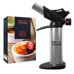 lot 3084 image: EurKitchen Premium Culinary Butane Torch with Gauge, Safety Lock, Adjustable Flame, Guard- Refillable Cooking Torch Lighter for Creme Brulee, BBQ, Baking, Soldering, Crafts- Butane Gas Not Included
