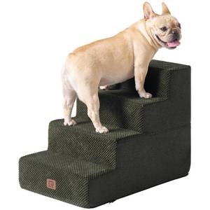 lot 3997 image: EHEYCIGA Dog Stairs for Bed 18H, 4-Step Dog Steps for High Bed, Pet Steps for Small Dogs and Cats, Non-Slip Balanced Dog Indoor Ramp, Olive Green