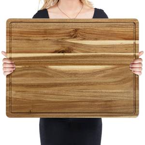 lot 4848 image: 24 x 18 Inch Large Acacia Wood Cutting Board, Reversible Wooden Butcher Block Cutting Board with Juice Groove, Carving Board for Meat, Turkey, Charcuterie