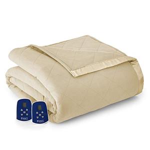 lot 4858 image: Thermee Micro Flannel King-Size Electric Heated Blanket, 10 Heat Settings with Timer & Safety Shutoff, Fast Heating Warm Blanket, Machine Wash & Dry, 108Lx90W, Tan