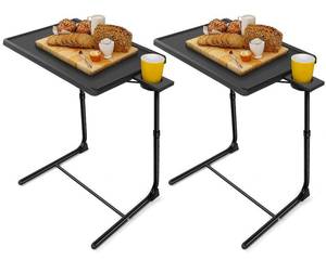 lot 4863 image: LORYERGO Multifunctional TV Tray Table - 2 Packs Adjustable TV Dinner Tray Tables with 6 Height & 3 Tilt Angle, Folding TV Trays with Cup Holder for Bed & Sofa, for Eating & Reading