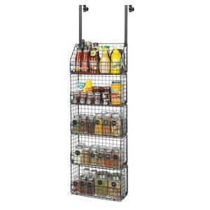 lot 4864 image: X-cosrack Over Door Storage Baskets - 5-Tier Over The Door Pantry Organizer & Detachable and Foldable Metal Wall Mounted Pantry Seasoning Spice Door Organizer Rack with Hooks for Kitchen Bathroom