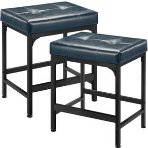 lot 4880 image: Rengue Bar Stools Set of 2, Counter Height Bar Stools 24 Kitchen Bar Stools with PU Leather, Upholstered Seat and Metal Base, 19.3 Wide Bar Chairs for Kitchen Island, Blue