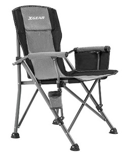 lot 3063 image: XGear 2pk Hardarm Camping Chairs (Grey, Black)