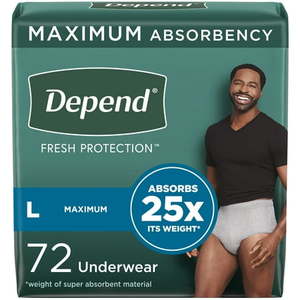 lot 1938 image: Depend Fresh Protection Adult Incontinence Underwear for Men Maximum L Grey 72Ct