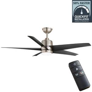 lot 2318 image: Hampton Bay Mena 54 in. White Color Changing Integrated LED IndoorOutdoor Brushed Nickel Ceiling Fan with Light Kit and Remote