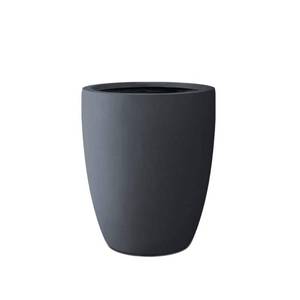 lot 4024 image: 13.78 in. x 18.11 in. Round Charcoal Finish Lightweight Concrete & Weather Resistant Fiberglass Planter wDrainage Hole - Retail $81.52