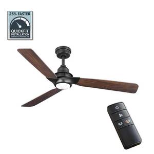 lot 4027 image: Home Decorators Ester 54 LED IndoorOutdoor Matte Black Ceiling Fan wRemote - Retail $158
