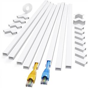 lot 4035 image: Yecaye 125in Cord Hider - One-Cord Cable Concealer - Cord Cover Wall with 13 Parts - Easy Install Cable Management Kit for 2 Small Wires, Cable Raceway Home Office, 8X L15.7in W0.59in H0.4in, White