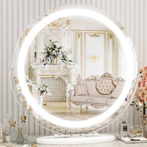 lot 4100 image: ROLOVE Vanity Mirror with Lights, 3 Colors Dimmable Round LED Lighted Makeup Mirror, 360 Degree Rotation with Smart Touch Control (20x20 Inches, White) (DOES NOT POWER ON).